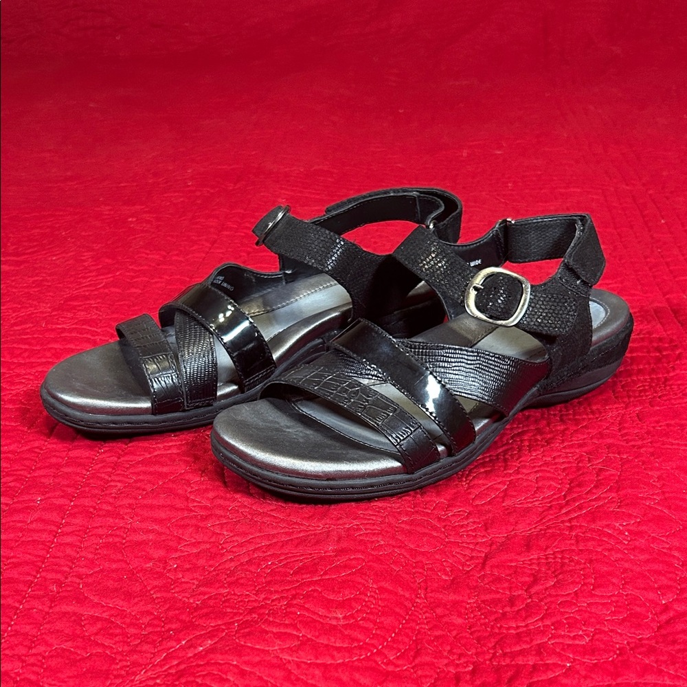 Earth Aster Black Strappy Sandals Wide Width